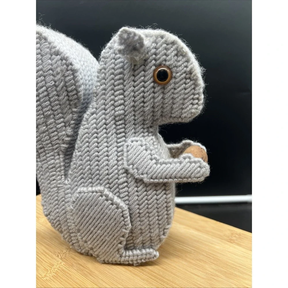 Vintage Handmade Crocheted Squirrel With Wooden Nut 8